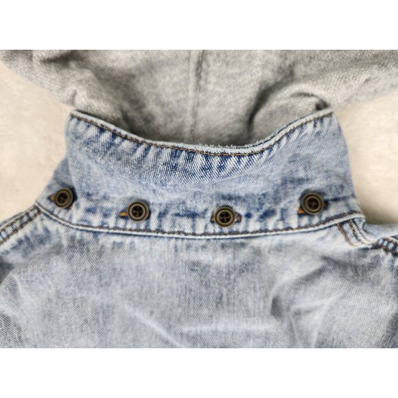 Silver Women's Denim Jacket With Hood Size Medium Trucker Strech - Picture 7 of 12